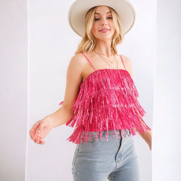 New Pink Fringe Crop Top LAST ONE - Picture 5 of 6